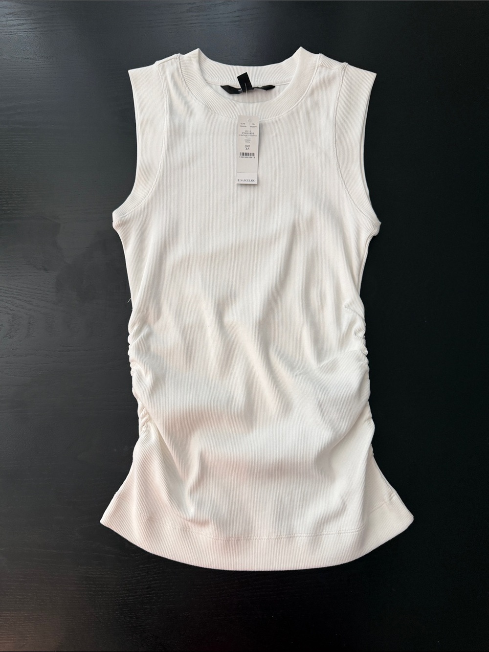 WHBM - Ribbed White Ruched Tank Top